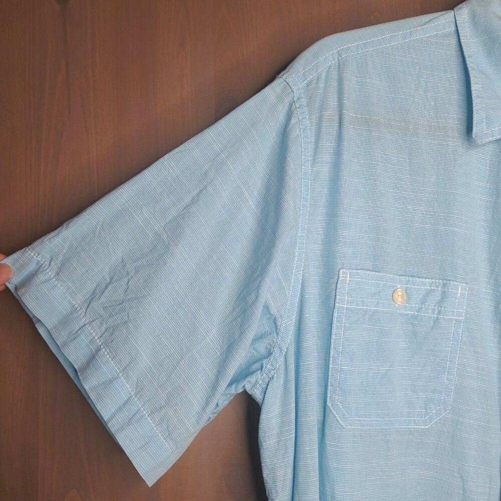 Cremieux Shirt Large Mens Light Blue Houndstooth Button Up Short Sleeve Cotton - Picture 4 of 12